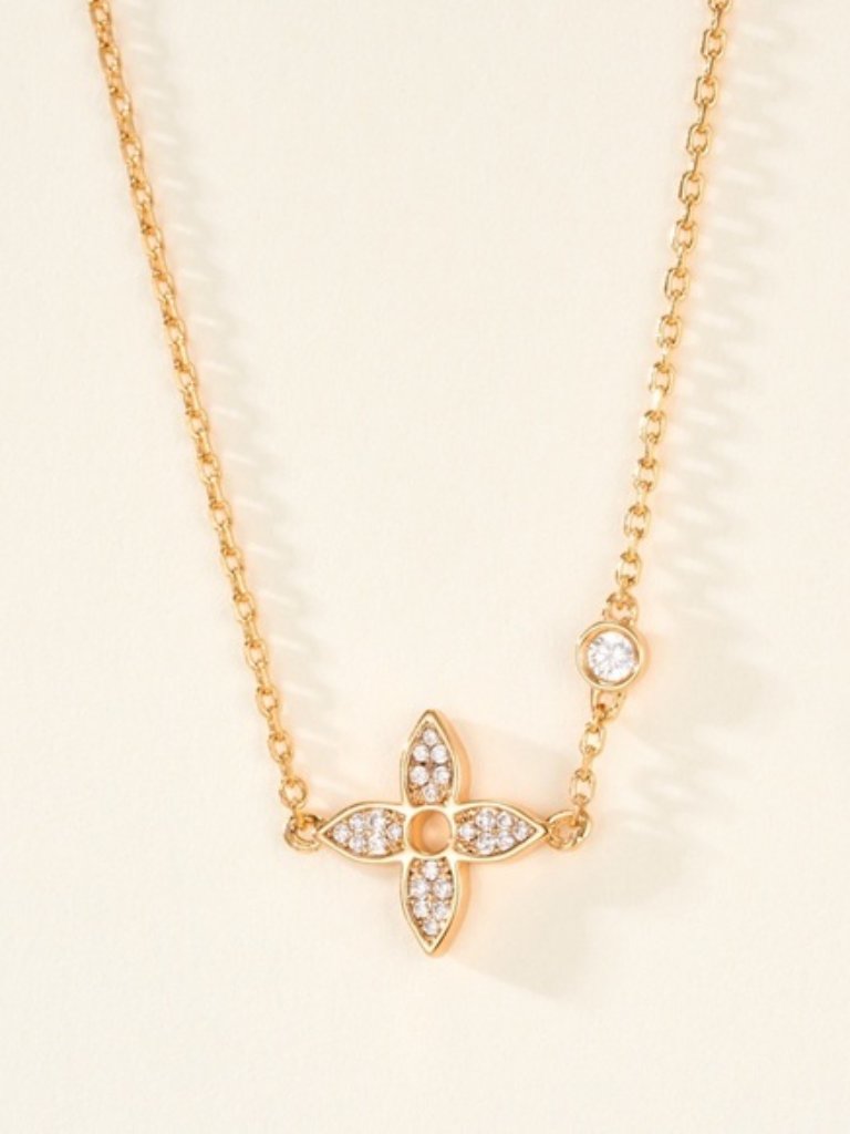 Louis Vuitton Gold Floral Cz Pendant Necklace - Women Jewelry